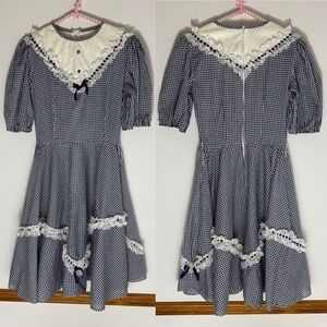 Vintage Jeri Bee navy blue gingham cottagecore dress size 10